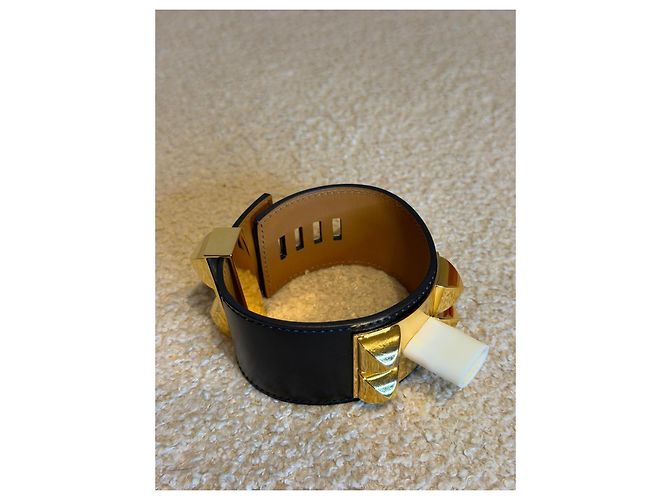 Hermès Collier de Chien bracciale in pelle nera - vista 6