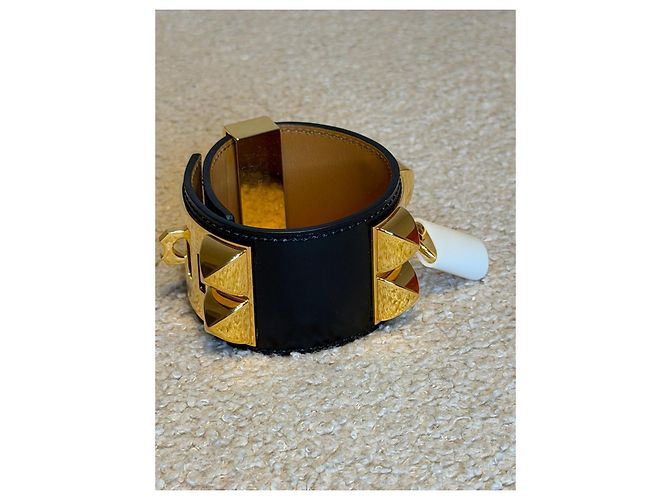 Hermès Collier de Chien bracciale in pelle nera - vista 8