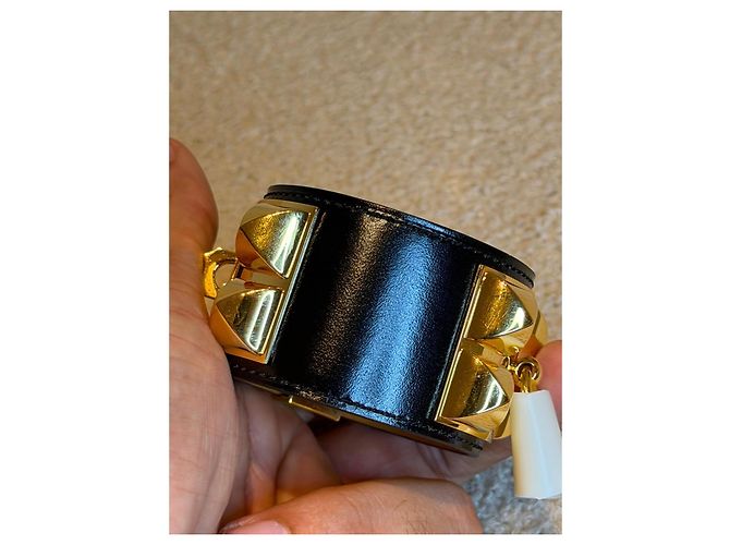 Hermès Collier de Chien bracciale in pelle nera - vista 9