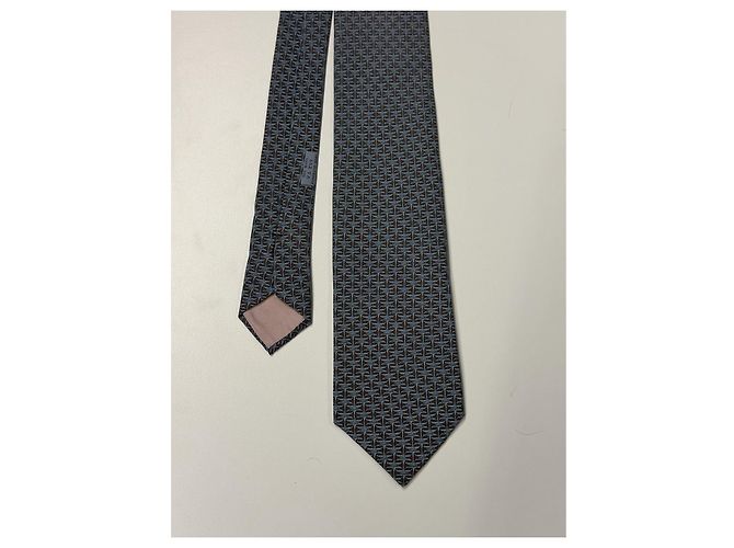 Hermès blue silk tie with H motif - view 10