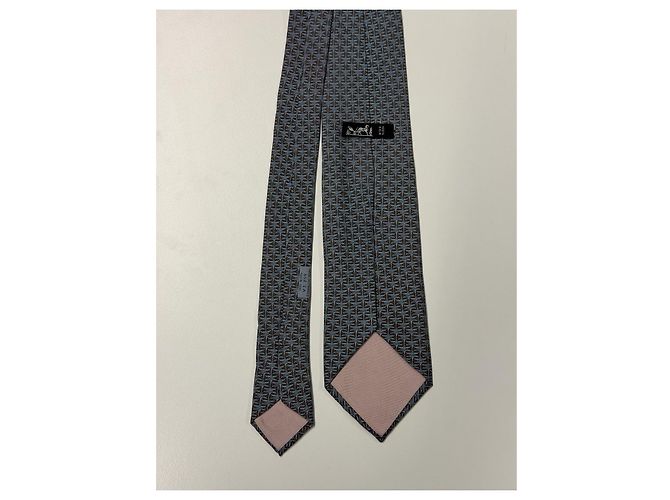 Hermès blue silk tie with H motif - view 11