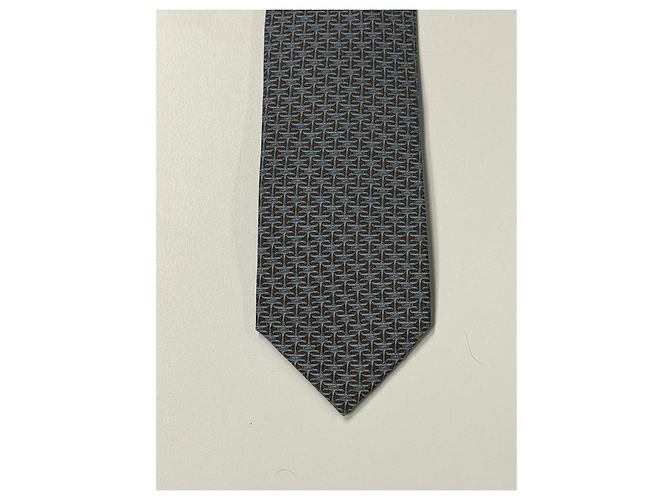 Hermès blue silk tie with H motif - view 4