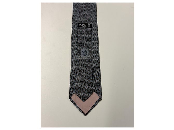 Hermès blue silk tie with H motif - view 5