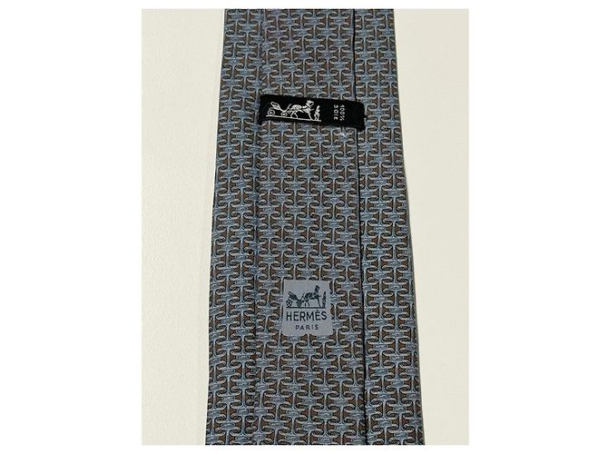 Hermès blue silk tie with H motif - view 6