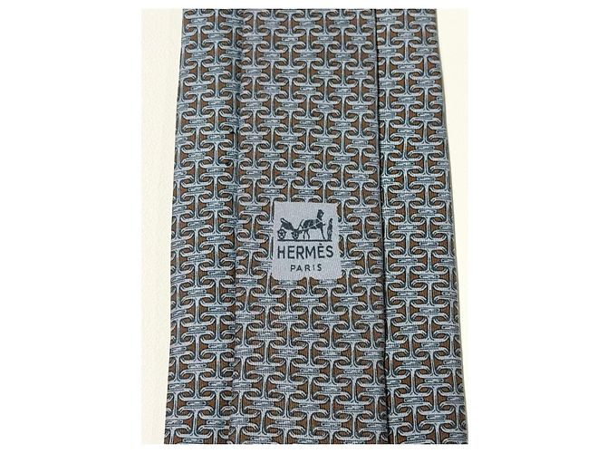 Hermès blue silk tie with H motif - view 7