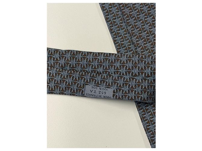 Hermès blue silk tie with H motif - view 8