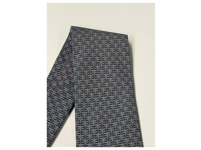Hermès blue silk tie with H motif - view 9