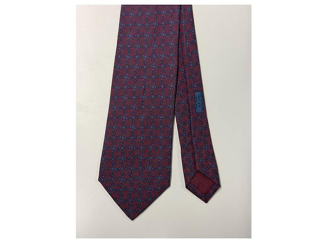 Hermès bordeaux silk tie geometric pattern - view 8