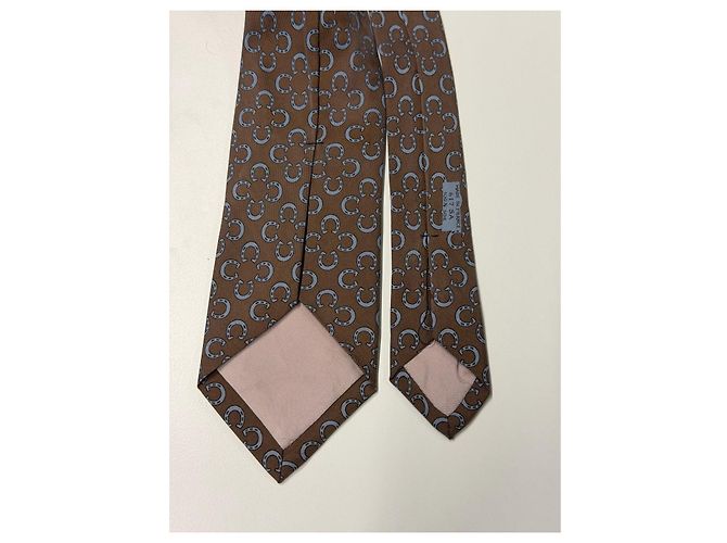 Hermès cravatta in seta marrone fantasia - vista 5