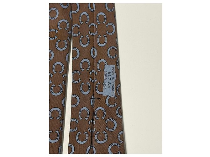 Hermès cravatta in seta marrone fantasia - vista 6