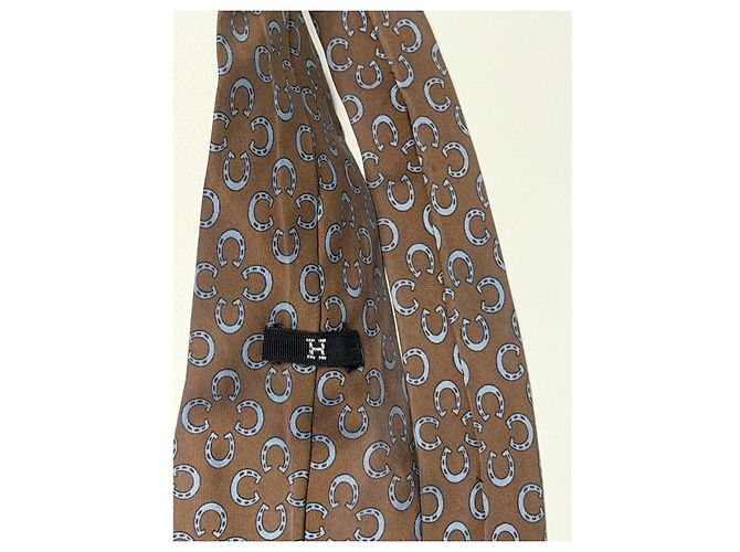 Hermès cravatta in seta marrone fantasia - vista 7