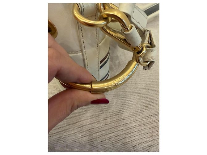 Chloé Borsa a Secchiello in Pelle Bianca a Righe - vista 8
