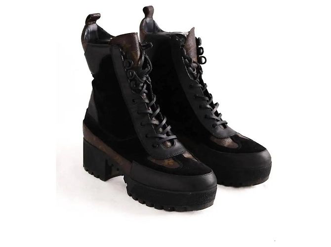 Stivaletti stringati in pelle nera Louis Vuitton - vista 3