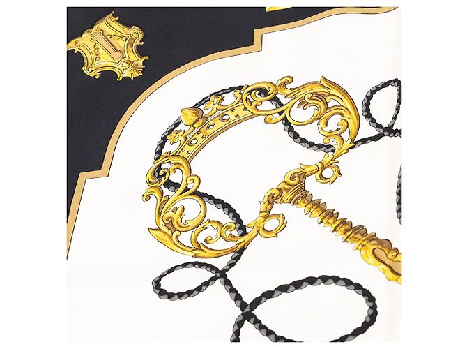Hermès Les Clefs Seidentuch Weiß 90 Scarves - Ansicht 8