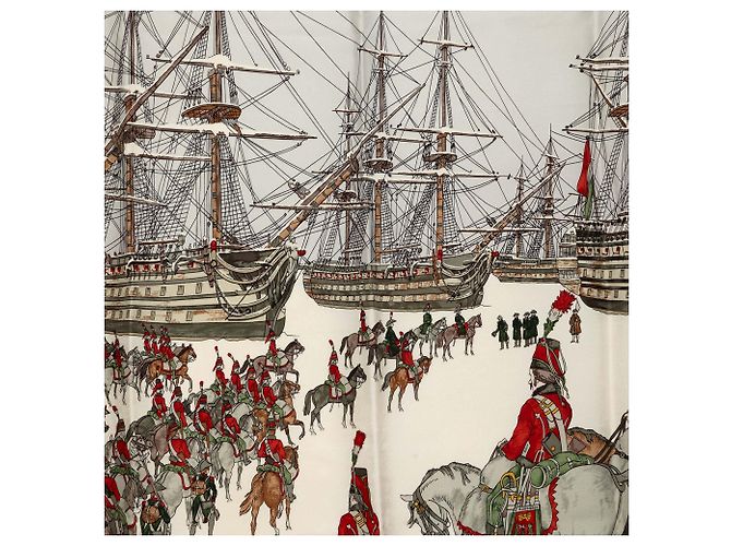 Hermès Marine et Cavalerie Seidentuch Weiß 90 - Ansicht 2