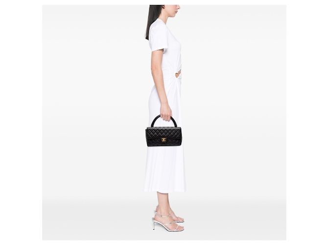Borsa Chanel Medium Classic Kelly Flap in pelle d'agnello nera - vista 6