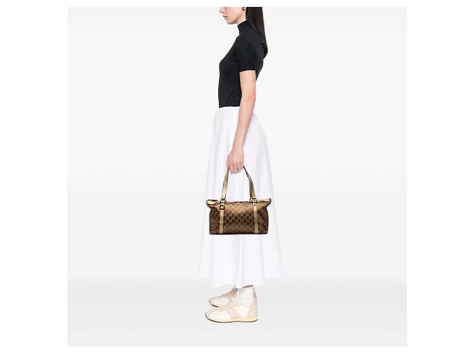 Borsa Tote Gucci GG Nylon Abbey D Ring Marrone - vista 6