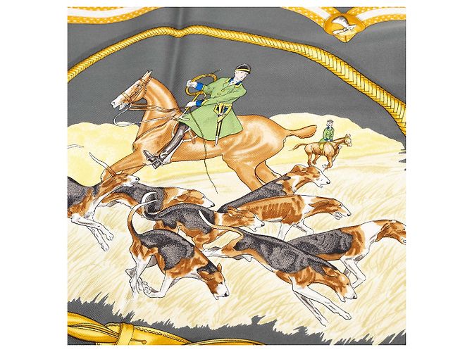 Foulard di seta Hermès Le Laisser Courre Grigio 90 - vista 6