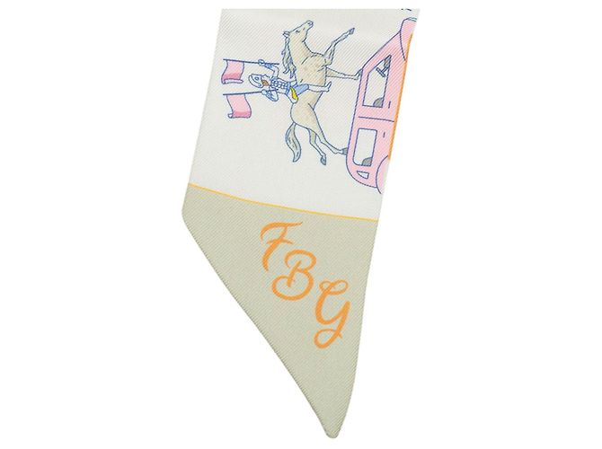 Lenço Twilly de Seda Hermès Parade Branco - vista 4