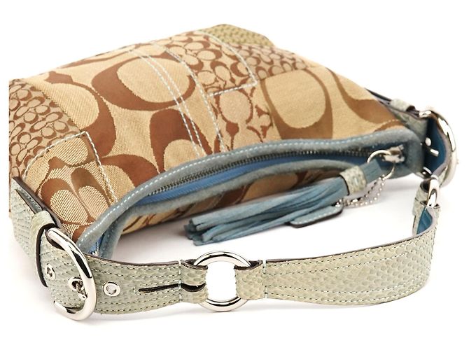 Coach Bolsa de ombro patchwork em python Beige Blue 3680 - vista 10