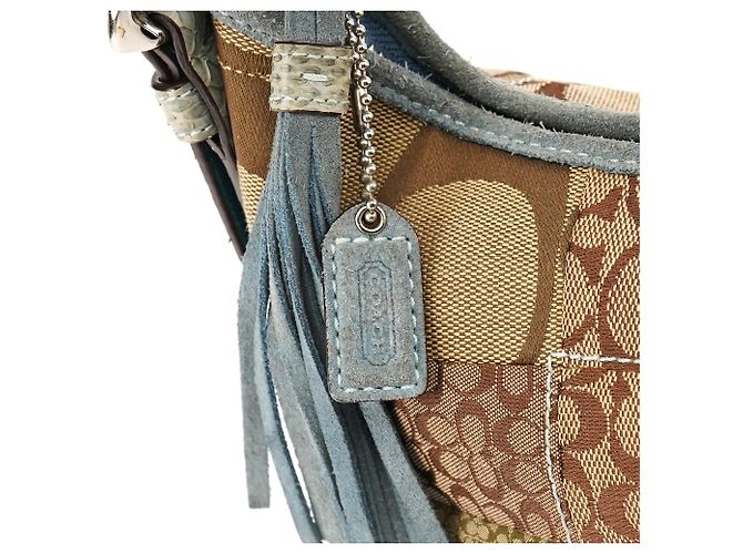 Coach Bolsa de ombro patchwork em python Beige Blue 3680 - vista 6