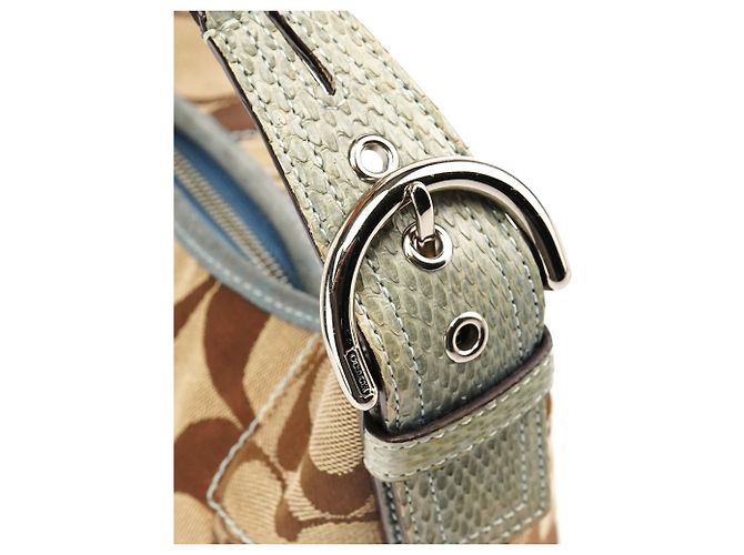 Coach Bolsa de ombro patchwork em python Beige Blue 3680 - vista 7