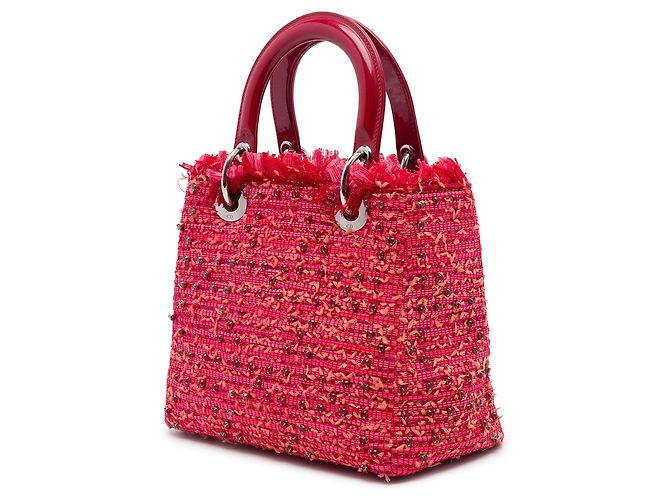 Borsa Lady Dior Medium in tweed rosso con frange e strass - vista 2
