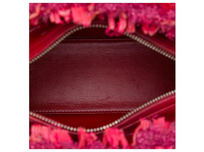 Borsa Lady Dior Medium in tweed rosso con frange e strass - vista 4