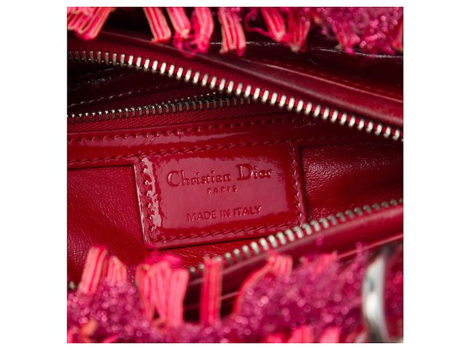 Borsa Lady Dior Medium in tweed rosso con frange e strass - vista 5