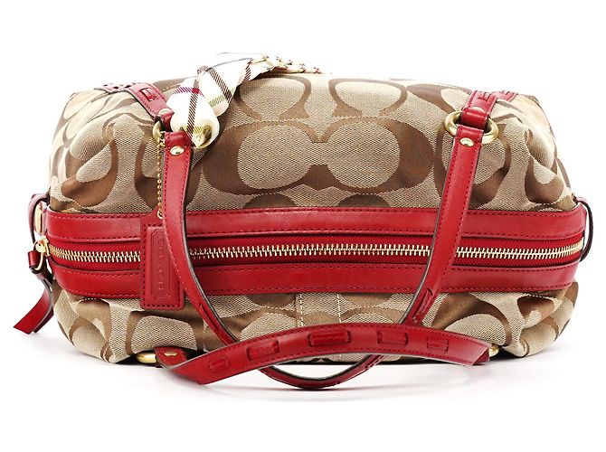 Coach Borsa Bowling Signature Beige Red F23006 - vista 3