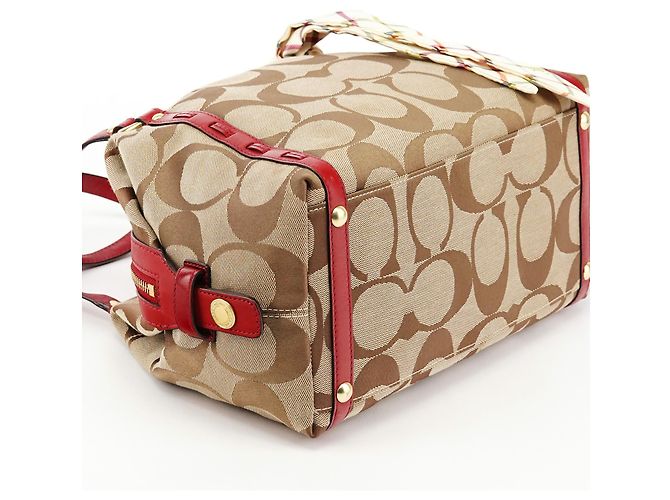 Coach Borsa Bowling Signature Beige Red F23006 - vista 7
