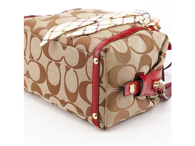 Coach Borsa Bowling Signature Beige Red F23006 - vista 8