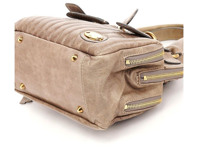 Chloé Borsa Tote Bay in pelle beige - vista 10