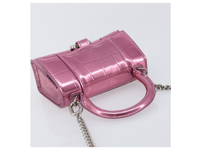 Balenciaga Hourglass Chain Top Handle Crocodile Embossed Leather Mini - vista 7