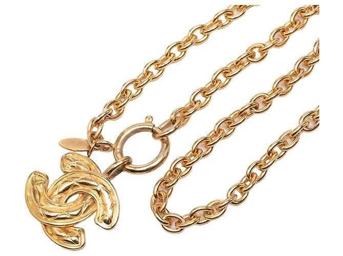 Collana con pendente matelassé Chanel CC placcato oro - vista 4