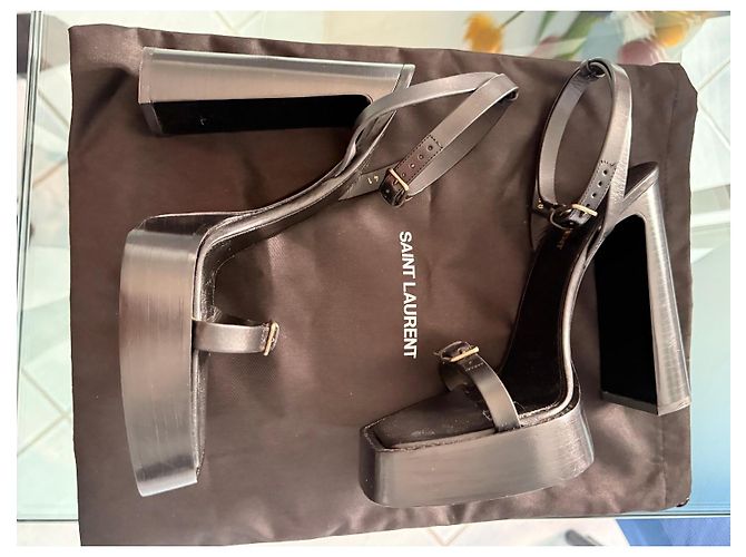 Autre Marque Saint Laurent Plateau-Sandaletten mit Blockabsatz aus schwarzem Leder - Ansicht 5