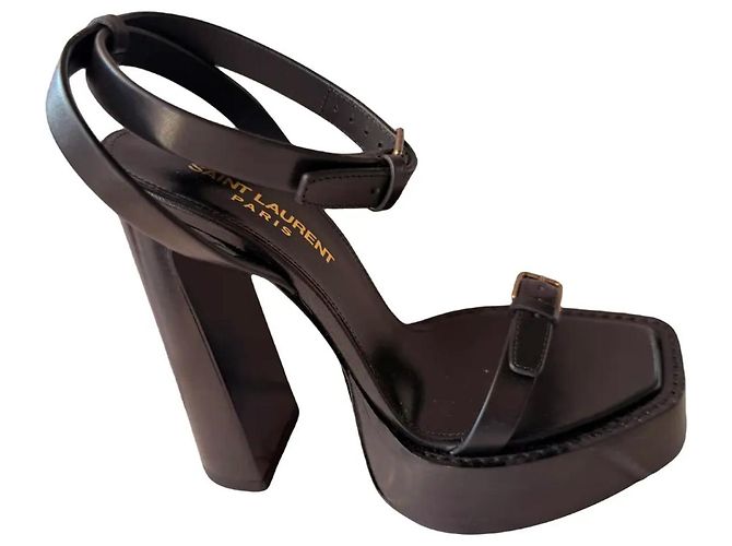 Autre Marque Saint Laurent Plateau-Sandaletten mit Blockabsatz aus schwarzem Leder - Ansicht 6
