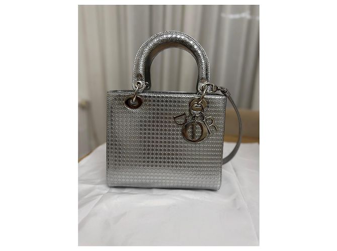 Dior Lady Dior borsa in pelle argentata - vista 9