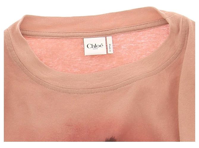 Chloé T-shirt em algodão rosa laranja com estampado - vista 5