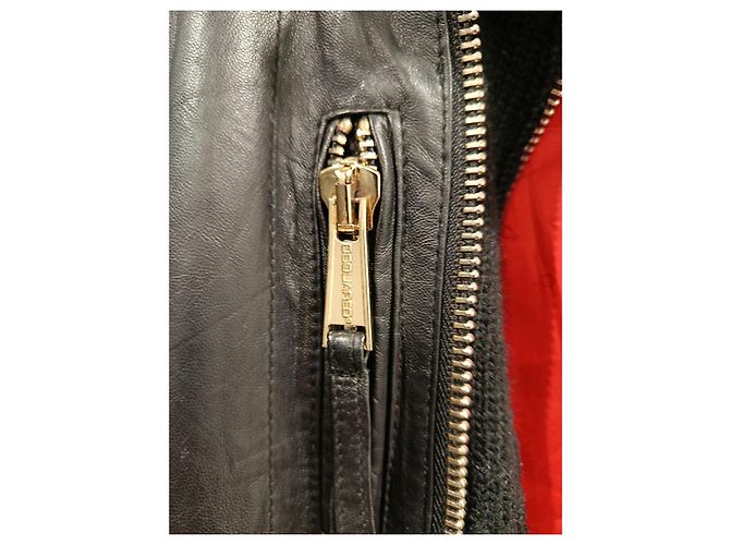 Dsquared2 Black Leather Bomber Jacket with Gold Hardware - view 5