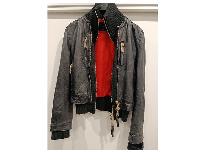 Dsquared2 Black Leather Bomber Jacket with Gold Hardware - view 7