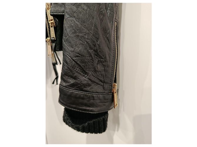 Dsquared2 Black Leather Bomber Jacket with Gold Hardware - view 9