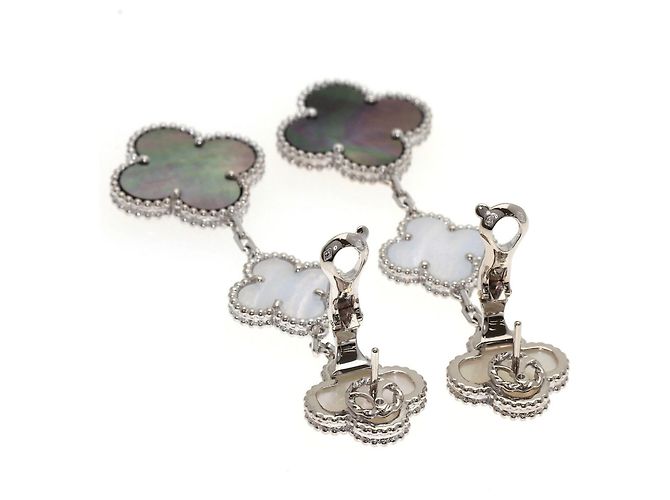 Van Cleef & Arpels Magic Alhambra 3-Motif Shell Chalcedony Ohrringe - Ansicht 5