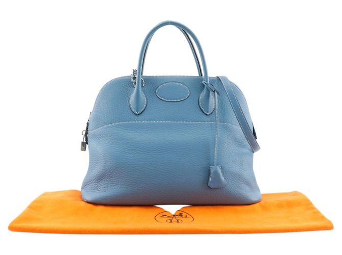 Hermès Borsa Hermes Bolide 35 in pelle Blue Jean - vista 14
