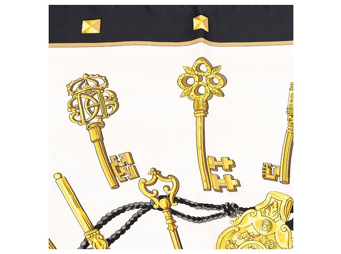 Hermès White Les Clefs Seidentuch 90 - Ansicht 6
