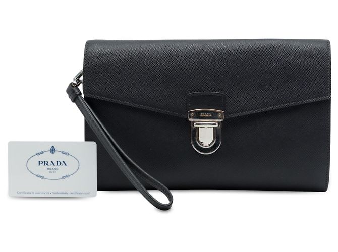 Clutch Prada Black Saffiano Envelope Push Lock - vista 7