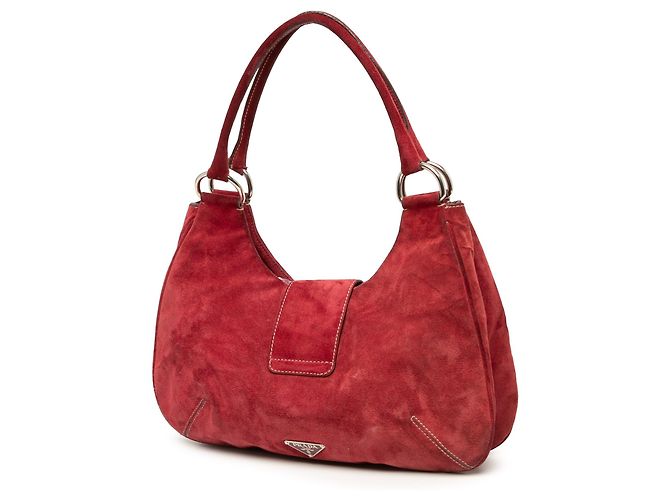 Borsa a tracolla a mezzaluna Prada in camoscio rosso - vista 2