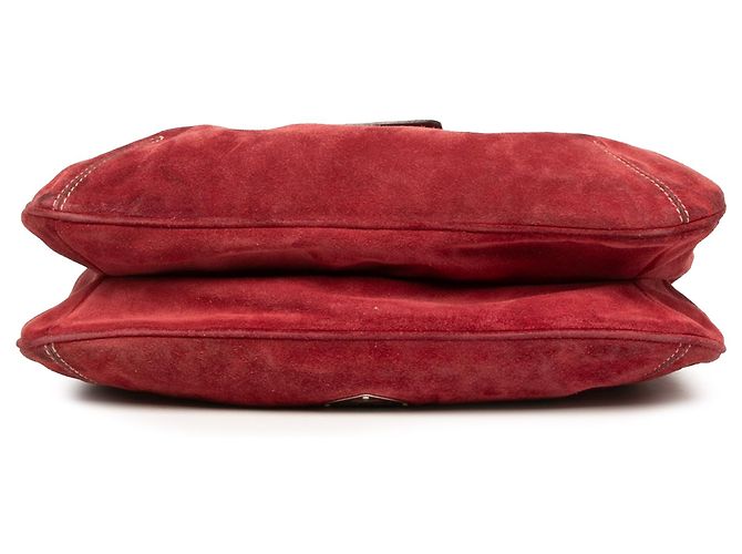 Borsa a tracolla a mezzaluna Prada in camoscio rosso - vista 3