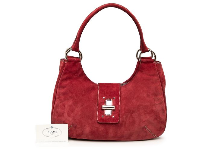 Borsa a tracolla a mezzaluna Prada in camoscio rosso - vista 6