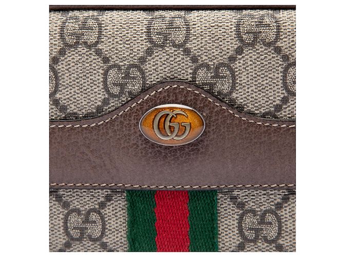 Gucci Mini Sac Crossbody Ophidia Triple Zip en GG Supreme Beige et Web - vue 5